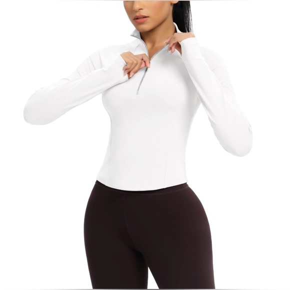 New colorskin Cropped Sport Jacket Half Zip White M Thumb Holes Athletic Workout - Picture 4 of 11